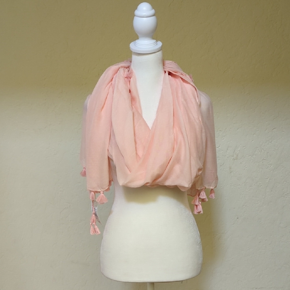Quagga Green Label Elegant Lightweight Pink Wrap Scarf with Tassels